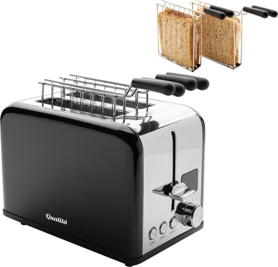 Qualita Qualitá Broodrooster met TostiKlemmen Retro Tostiapparaat Sandwichrooster Croque Monsieur Toestel RVS Zwart
