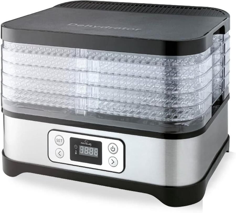 Qualty 365 GmbH Voedseldroger Elektrische fruit- vlees- en kruidendroger 5 legplanken timer & oververhittingsbeveiliging gezonde snacks zonder additieven 260 watt vermogen