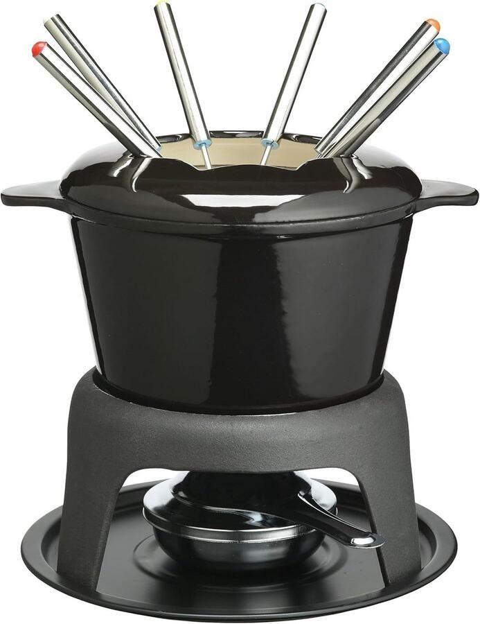 Quivano Fondueset Luxe Fondueset voor Gezellige Avonden Universele Fonduepan met Vorkjes Zwart 18cm x 18cm x 21cm