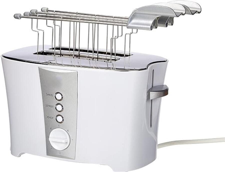 QUOVO Broodrooster Met Tostiklemmen Toaster Met Ontdooifunctie 600W Tosti Apparaat & Tosti Ijzer Alternatief – 7 Standen En 2 Sleuven – Wit 14cm x 26cm x 22cm