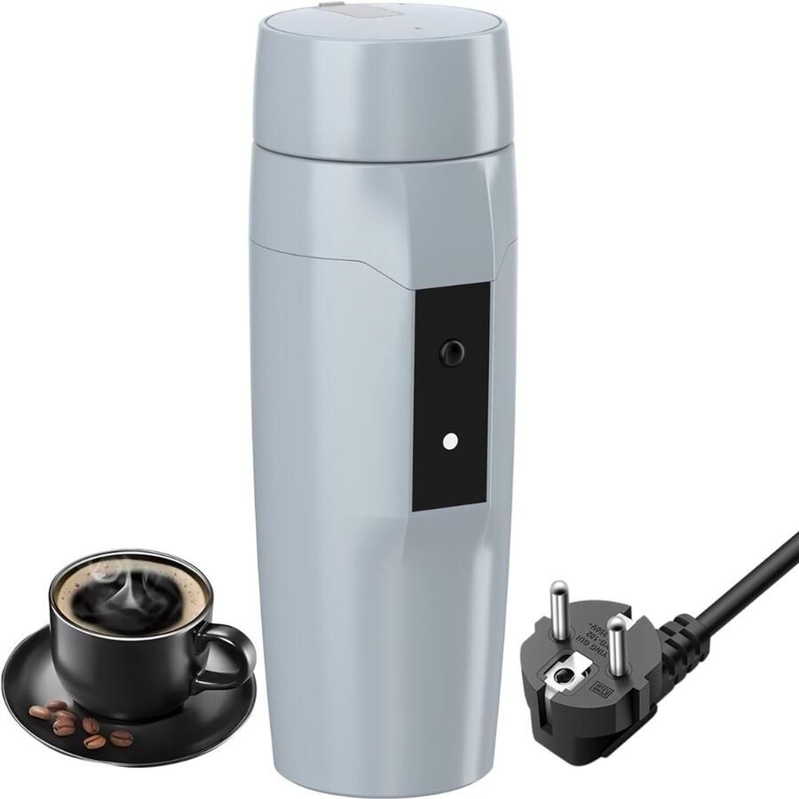 QUOVO Draagbare Waterkoker – 350 ML Mini Waterkoker – Automatische Uitschakeling Portable Reis Waterkoker Camping Waterkoker Grijs