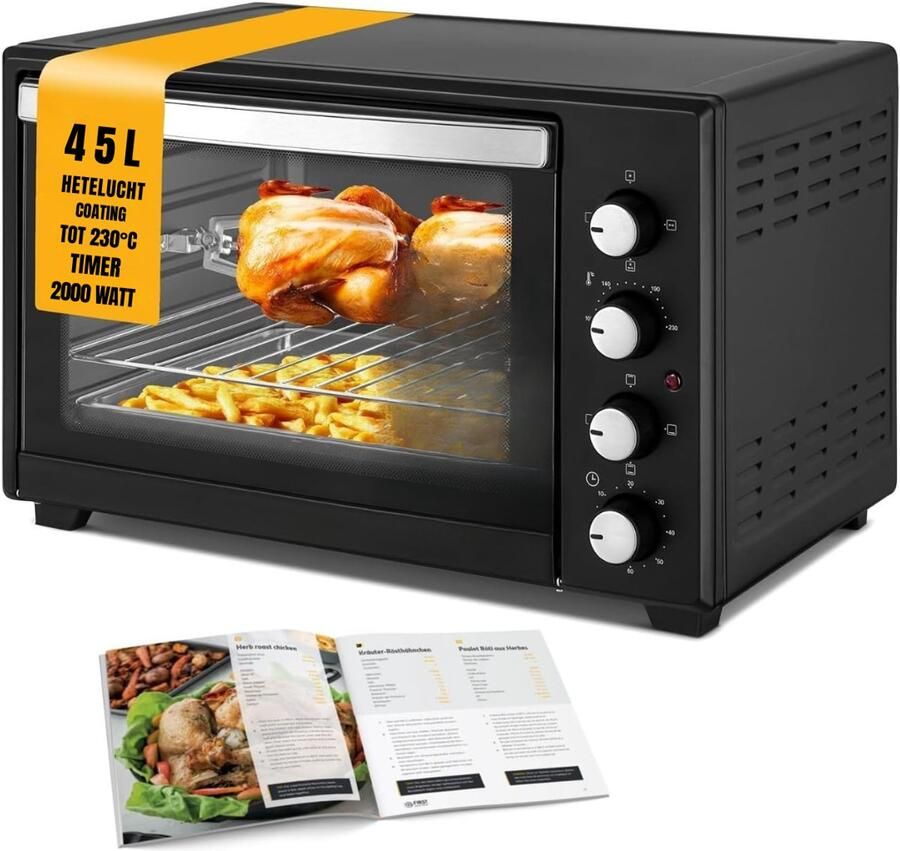 QUOVO Heteluchtoven Oven Airfryer Oven 45 Liter 2000 Watt Zwart 56cm x 41cm x 35cm