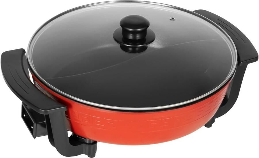 QUOVO Hotpot Pan Hotpot Electrisch Chinese Fondue -Multifunctionele Pan 6L Rood 42cm x 17cm x 9cm