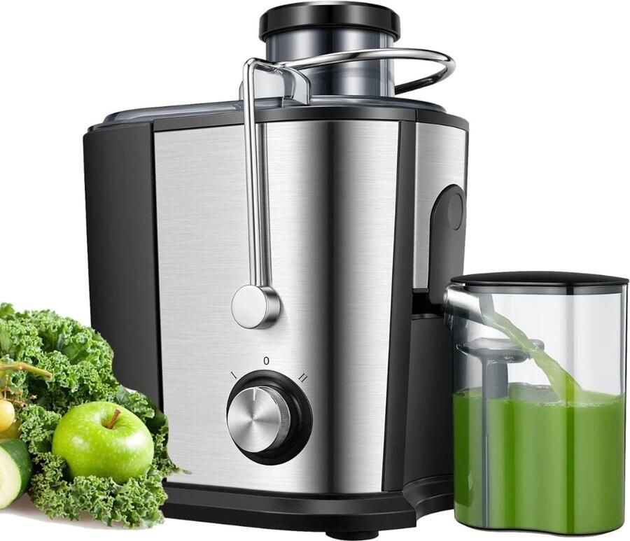 QUOVO Professionele Juicers Sapcentrifuge voor Groenten & Fruit Juicer Met 0.65 L Sapbeker en Pulpreservoir 2 Snelheden 600W RVS Zwart- 29cm x 26cm x 18cm