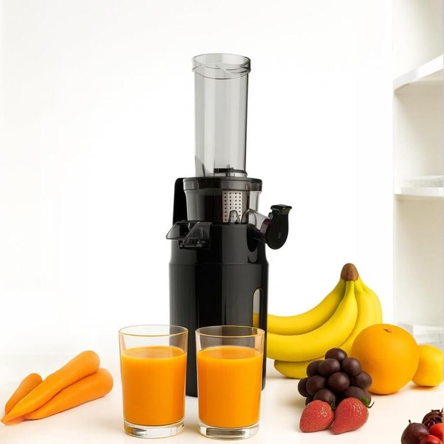 QUOVO Sapcentrifuges Groenten En Fruit – Slowjuicer Met 3 Snelheden – Sapcentrifuge 300ml Slow juicer – Zwart 14cm x 36cm x 13cm