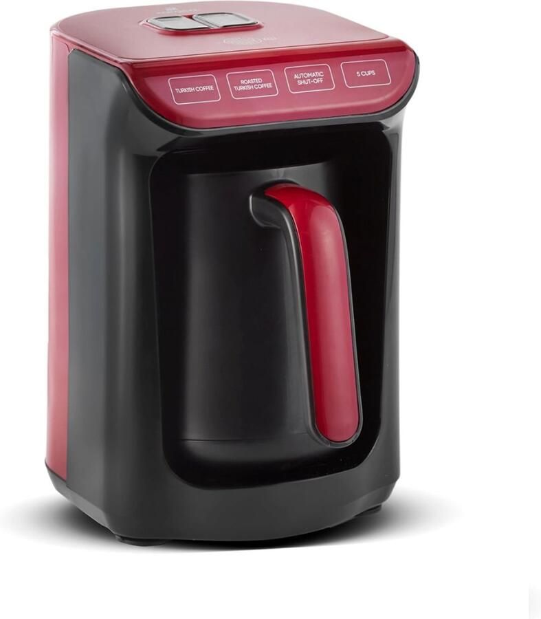 QUOVO Turkse Koffiezetapparaat Koffiezet Apparaat Voor Turkse Koffie – Koffiemachine Met Stijlvol Ontwerp – Koffiepot – Makkelijk Te Reinigen – Veel Schuim Zwart Rood 15cm x 18cm x 24cm