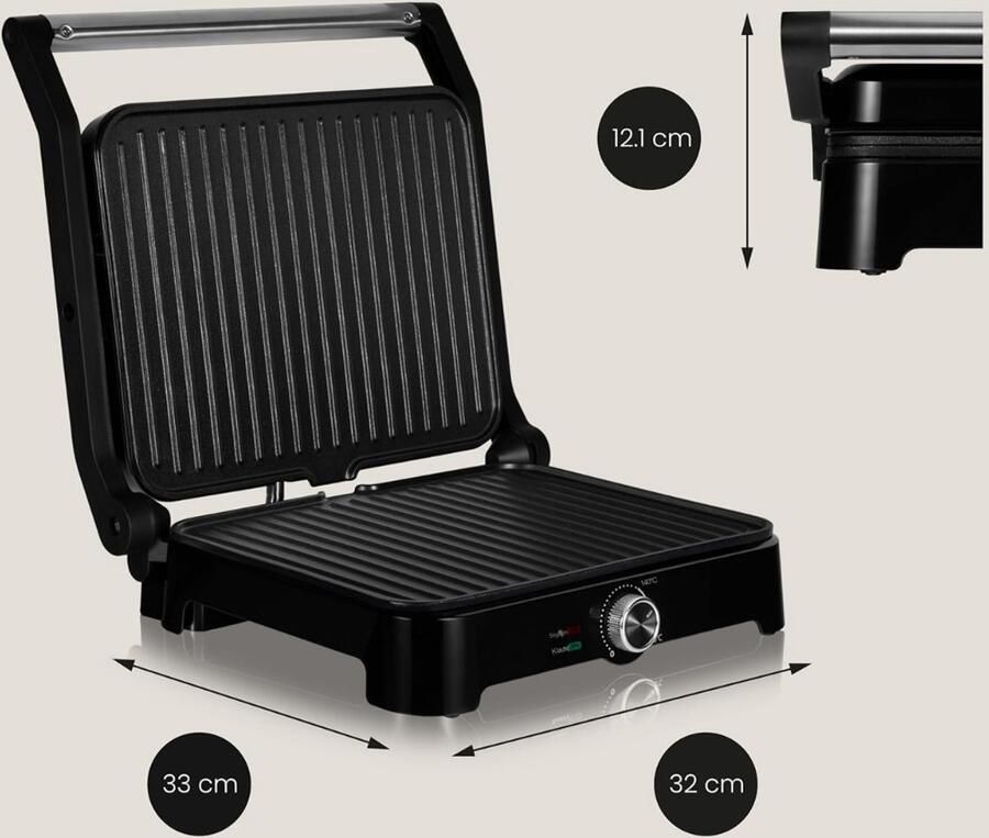 Quvo Contactgrill met uitneembare platen Contactgrill Multi grill Zilver 33cm x 32cm x 13cm