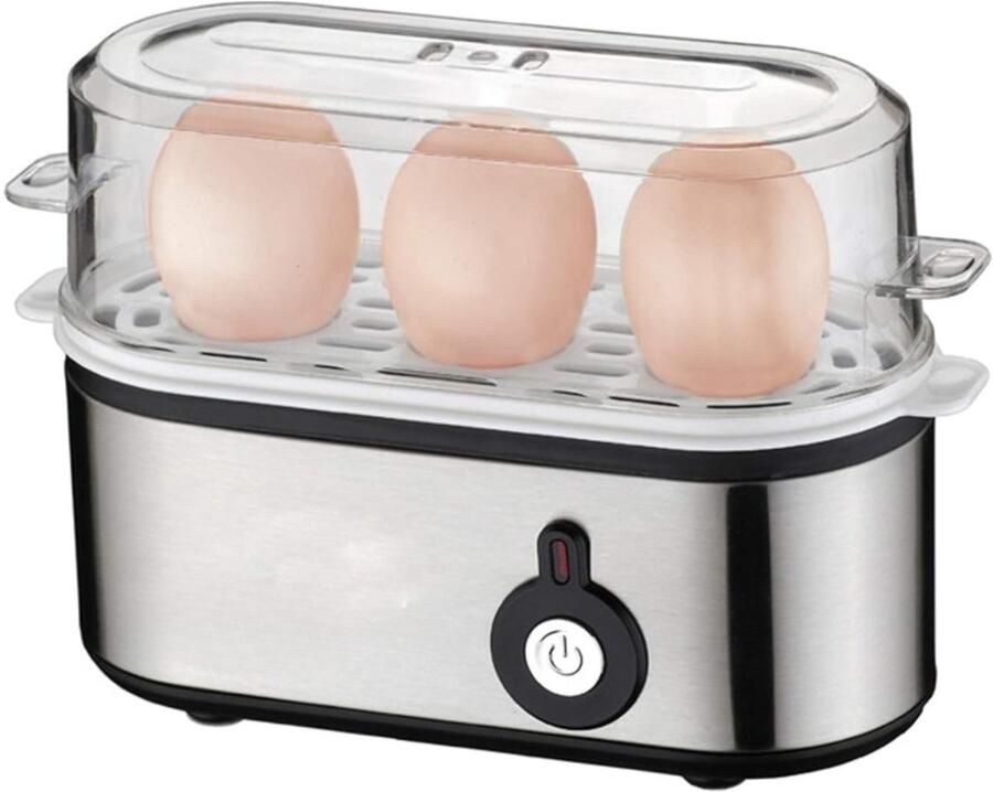 Quvo Eierkoker electrisch Eierkoker met timer Zilver Zwart- 10cm x 21cm x 15cm