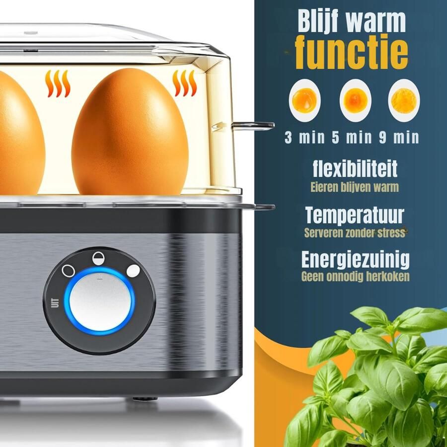 Quvo Eierkoker electrisch Eierkoker met timer zwart antraciet ‎‎21cm x 15cm x 17cm