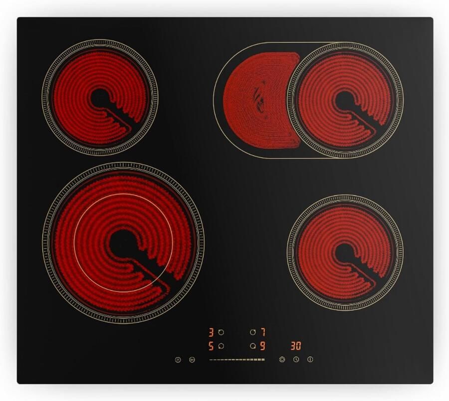Quvo Elektrische Kookplaat 4 Pits Elektrische Fornuis Elektrische Kookplaat Vrijstaand 4 Kookzones Kinderslot Zwart ‎52cm x 59cm x 6cm