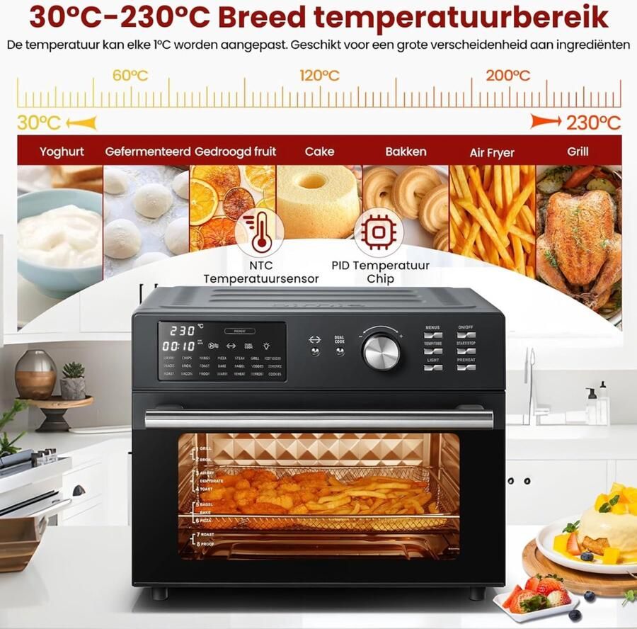 Quvo Heteluchtoven Oven Airfryer Oven 23 Liter Zwart 28cm x 47cm x 42cm
