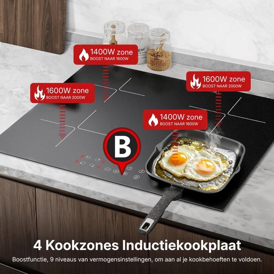 Zyrex Inductie Kookplaat Inbouw Inductie Kookplaat Vrijstaand Elektrische Kookplaat Zwart 52cm x 59cm x 6cm - Foto 2