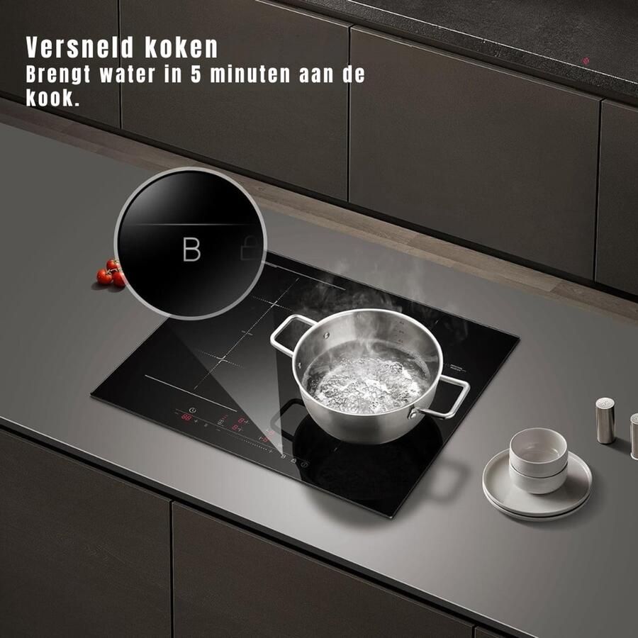 Quvo Inductie Kookplaat Vrijstaand Dubbele Inductiekookplaat Kooktoestel Touchscreenbediening Zwart ‎52cm x 59cm x 6cm