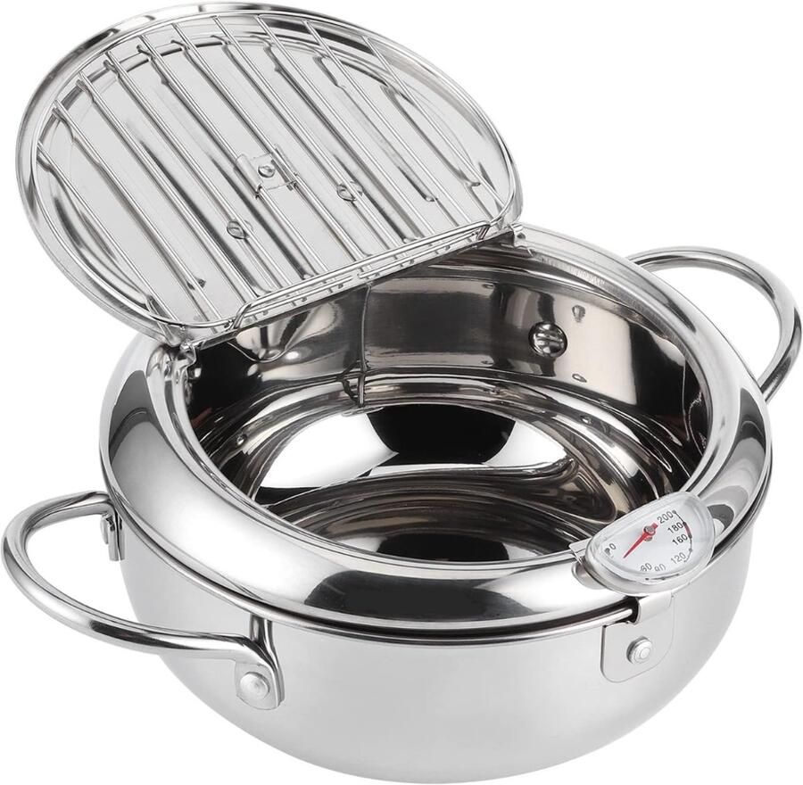 Quvo Japanse Frituurpan Mini Friteuse Diameter 24cm Mini Frituurpan Milieuvriendelijk Zilver ‎27cm x 26cm x 12cm