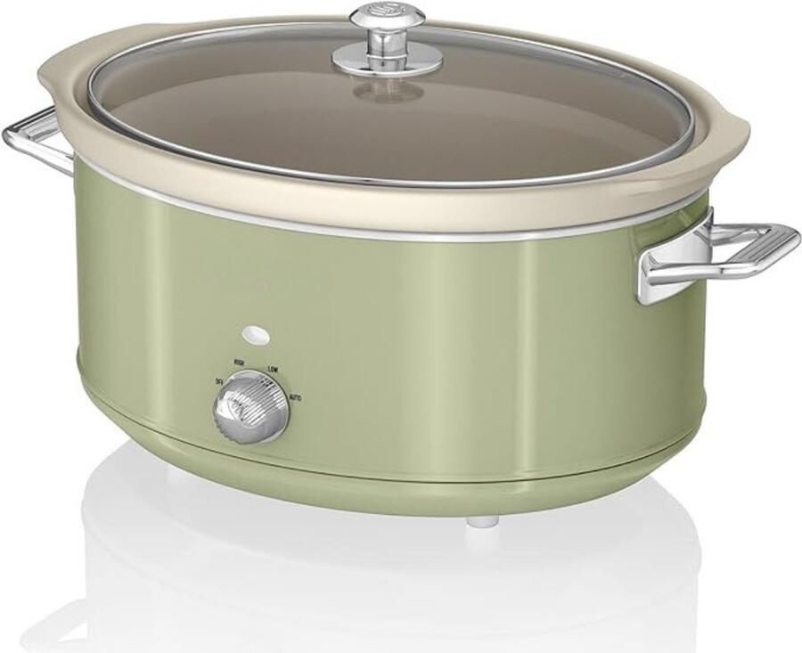 Quvo Slowcooker – Slowcookers Inclusief 3 temperatuurniveaus – Slow Cooker Met Antiaanbaklaag Multicooker Vintage Design 6.5 l Capaciteit Groente 31cm x 40cm x 25cm