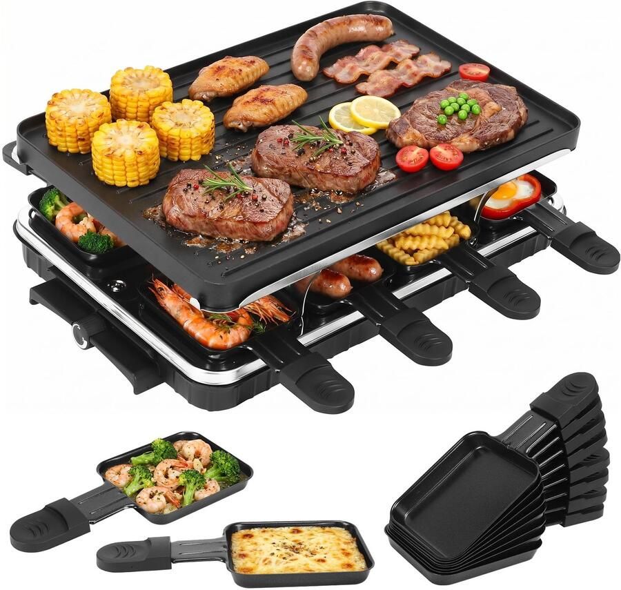Raclette Grill voor 8 Personen met Antiaanbaklaag