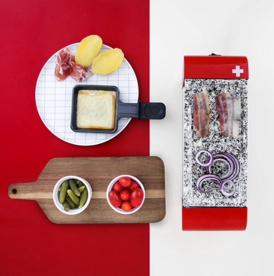 Raclette Machine Duo Multifunctioneel 2 Personen Professioneel met Granieten Grill Steen Fondue Keuken Anti-aanbak Pannetjes Afneembare Bakplaat 350W