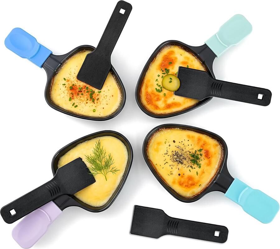Raclette pannetjes set van 4 driehoekig pastel handgrepen herkenning tijdens raclette avonden ServiceTopper