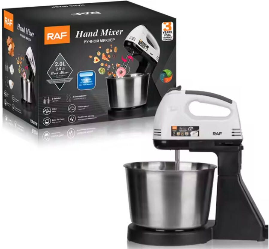 Raf 6637W Handmixer met mengkom 2 liter- Wit
