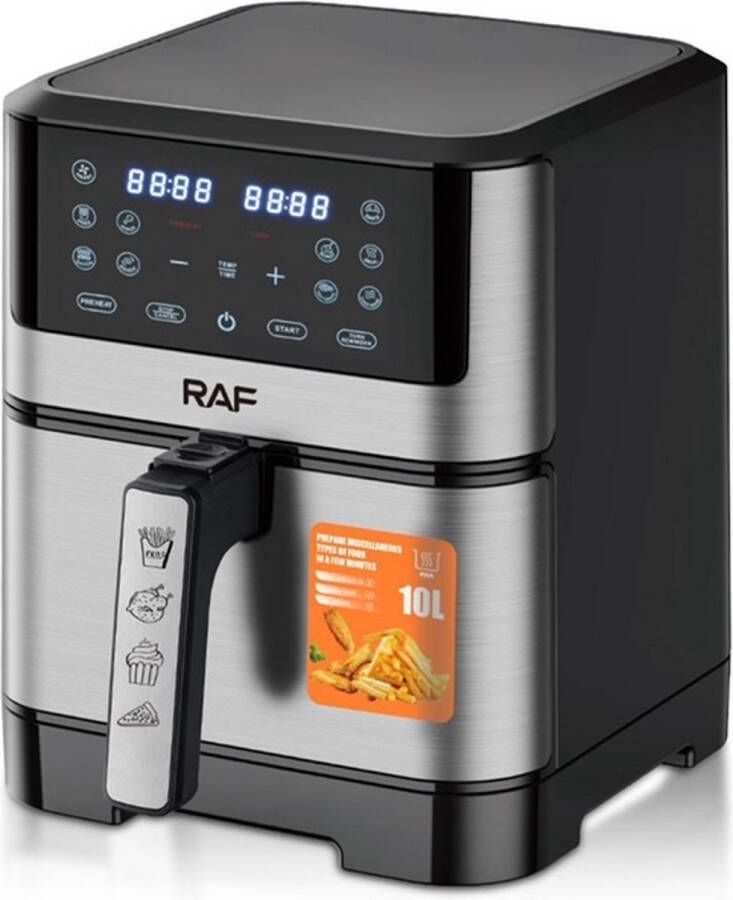 Raf Airfryer XL Heteluchtfriteuse 10 Liter 10 voorgeprogrammeerde programma's Zwart Digital Touchscreen- Grillrack
