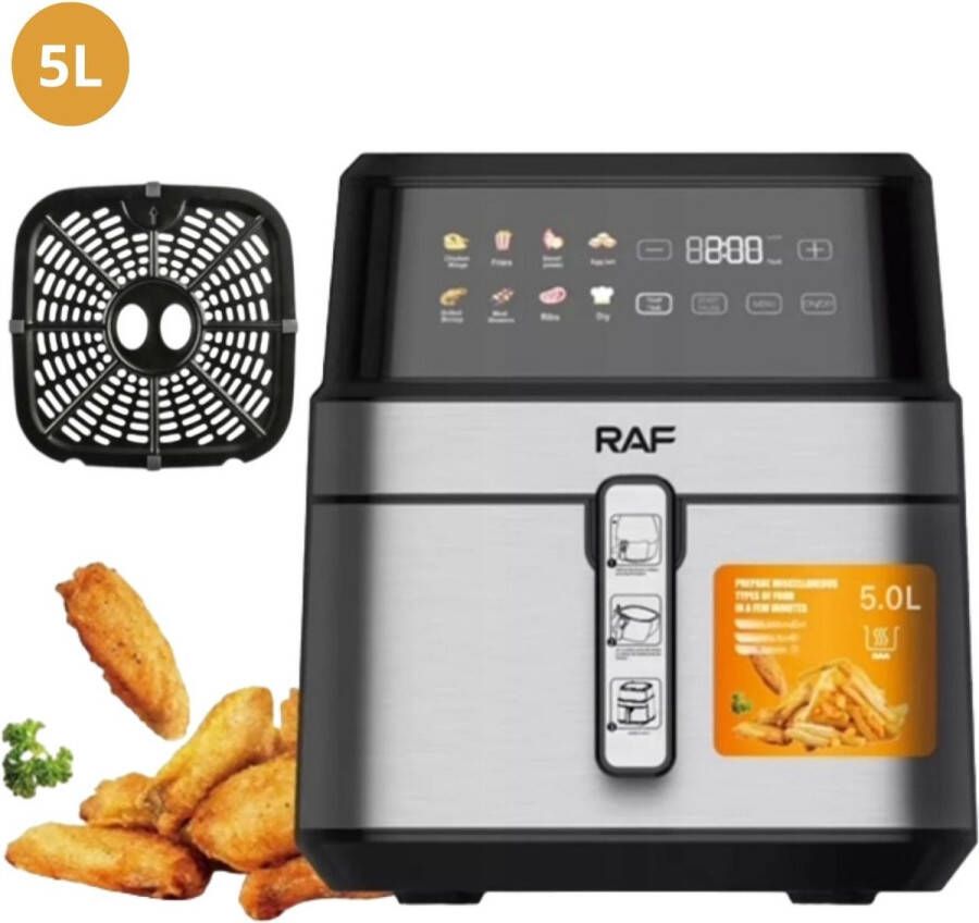 Raf Airfryer XL Heteluchtfriteuse 5Liter 8 voorgeprogrammeerde programma's Zwart Digital Touchscreen- Grillrack 1700W