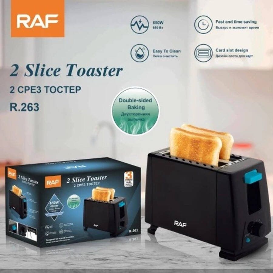 Raf R.263 Broodrooster 2 Sleuven 650W Zwart Instelbare Bruiningsniveaus