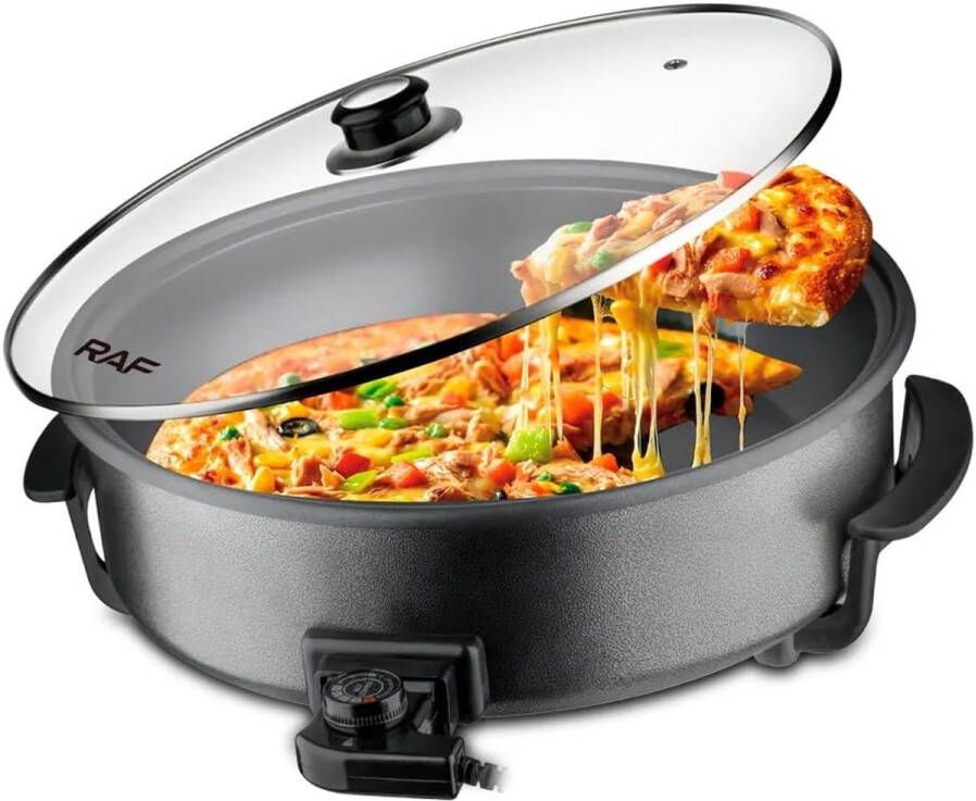 Raf -R.5405- Elektrische Pizza Pan – 42 cm 1500W Anti-aanbaklaag Glazen Deksel