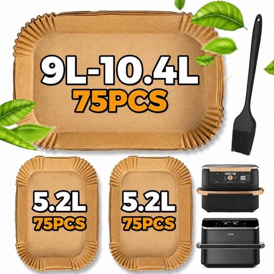 RALA 225 Stuks Air Fryer Bakpapier voor Ninja Foodi Dual FlexDrawer AF500EU 10.4L Duronic 10L en Cosori 10L