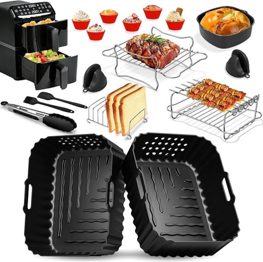 RALA Accessoireset voor Philips Airfryer 4000 Series 10L Siliconen Ovenschaal en Gestapelde Dubbele Mand NA460 10L