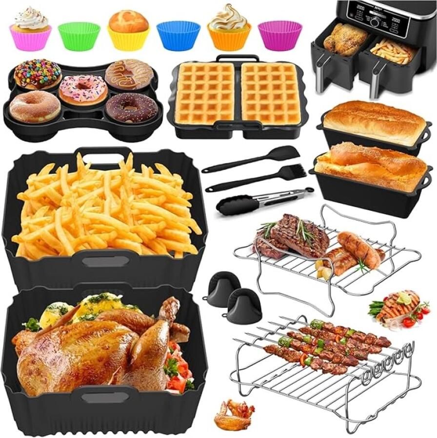 RALA Heteluchtfriteuse Accessoires Airfryer Ovenschaal voor Ninja Foodi Max Dual Zone AF400EU AF451EU 9 5L en Russell Hobbs 9L Siliconen Airfryer Bakvorm Set