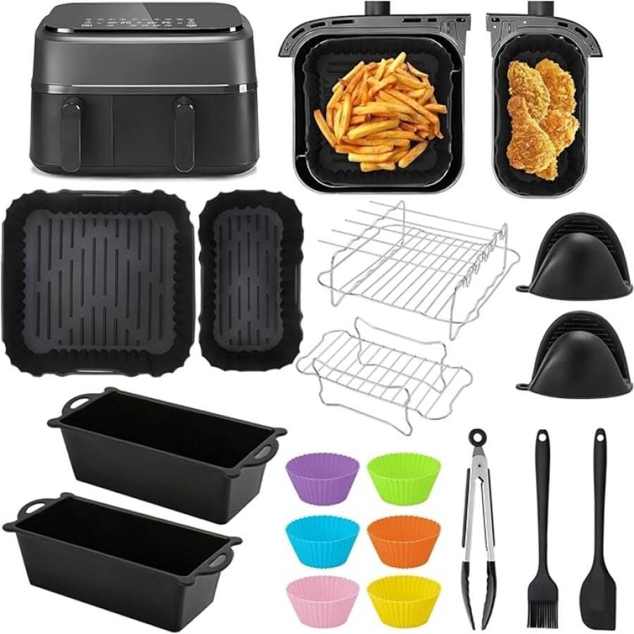RALA Heteluchtfriteuse accessoireset voor Philips Dual Basket Airfryer 3000-serie 6L 3L 22 stuks siliconen vormen grillrooster en bakaccessoires