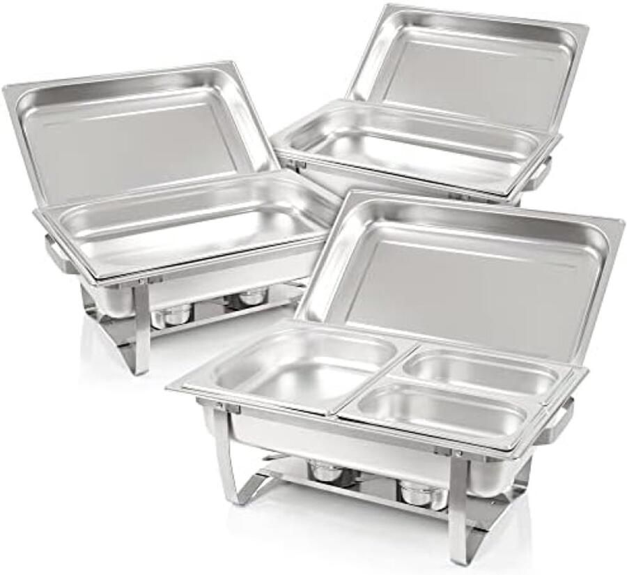 RALA Professionele Chafing Dish Set met 3 Roestvrijstalen Warmhoudcontainers 21-delige Eetwarmer voor Catering Buffet en Feesten Inclusief GN Containers en Brandpastahouders