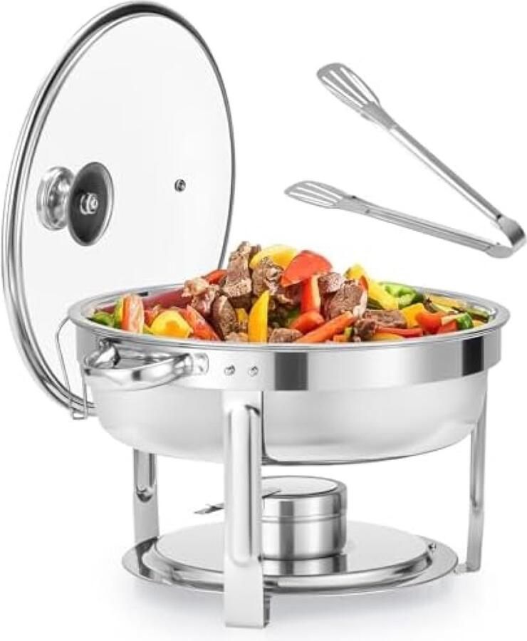 RALA Ronde Chafing Dish Buffet Set 5 Liter met Glazen Deksel RVS Voedselwarmer voor Feesten en Catering