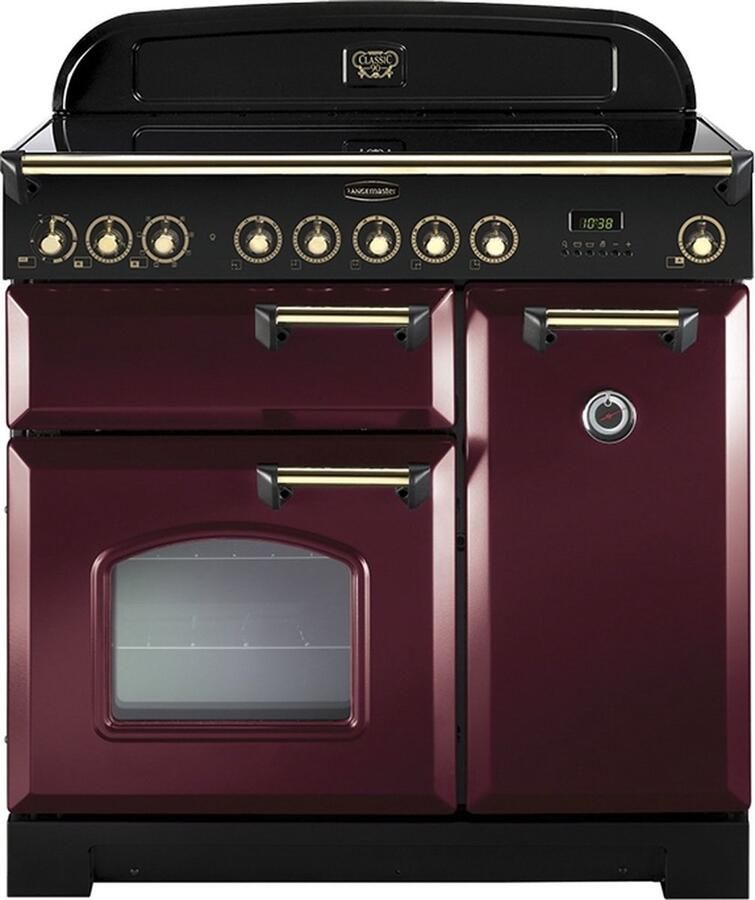 Rangemaster Classic Deluxe 90 Induction Vrijstaand fornuis Zwart Rood Zone van inductiekookplaat A