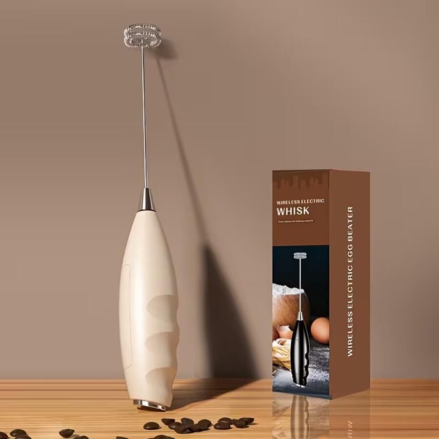 Rayofi Melkopschuimer en koffiemixer met één opzetstuk – snoerloze elektrische keukenmachine met roestvrijstalen opzetstuk voor het snel opschuimen van melk voor koffie thee en gebak werkt op AA-batterijen (2 batterijen niet inbegrepen) – kaki