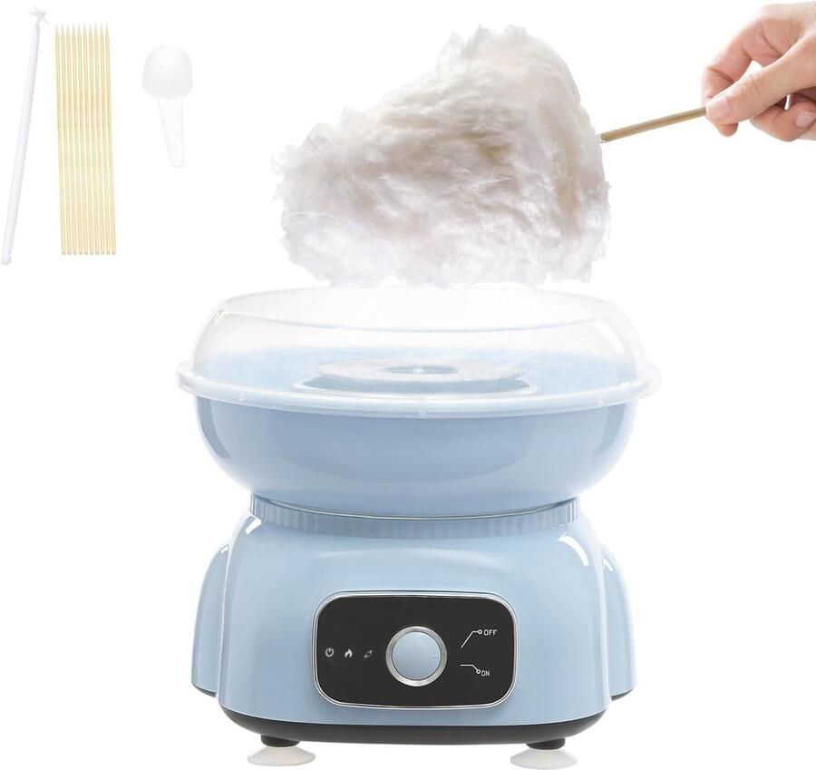 Refined Living Zuckerwattemaschine Cotton Candy Machine voor Thuis Elektrische Suikerspinmachine met Eenvoudige Bediening Mini Suikerspin Maker met 10 Stokjes en Maatlepel Lichtblauw