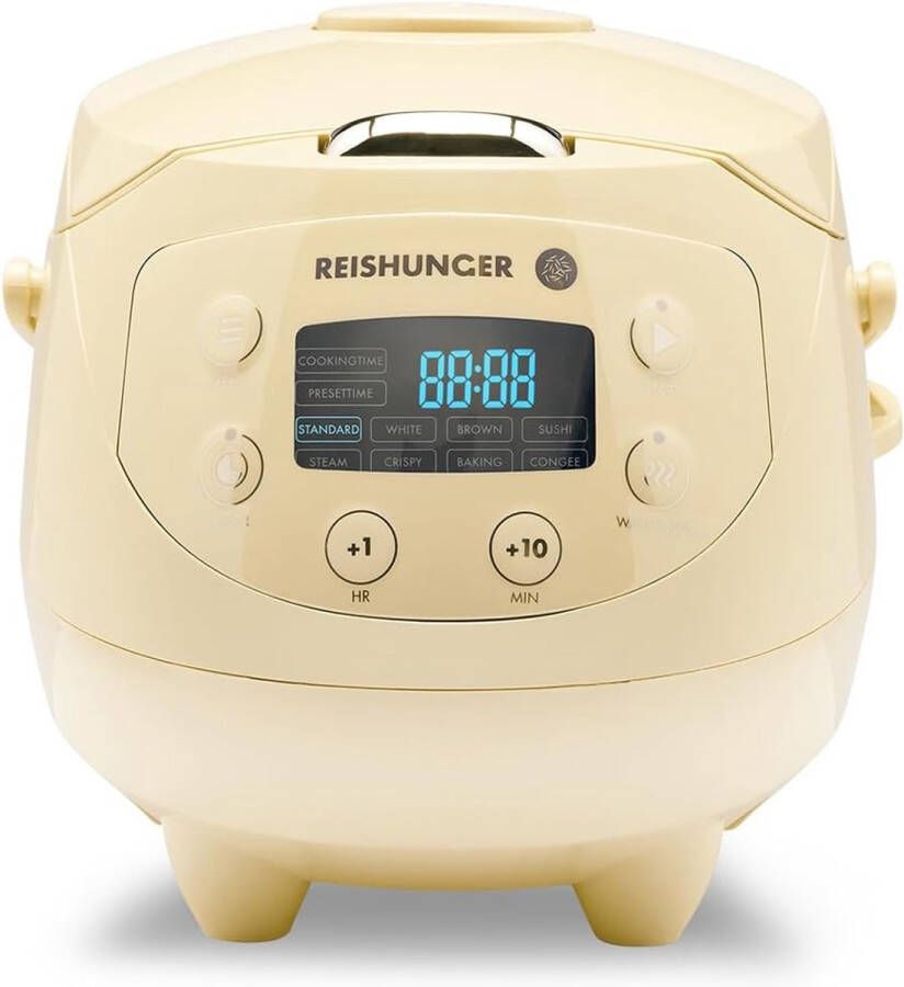 Reishunger Digitale Mini Rijstkoker in lichtgeel Multicooker met 8 programma's stoominzet premium binnenpan timer en warmhoudfunctie Rijst voor maximaal 3 personen