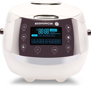 Reishunger Digitale Rijstkoker in Wit Multicooker met 12 programma's stoominzet premium binnenpan timer en warmhoudfunctie Rijst voor maximaal 8 personen