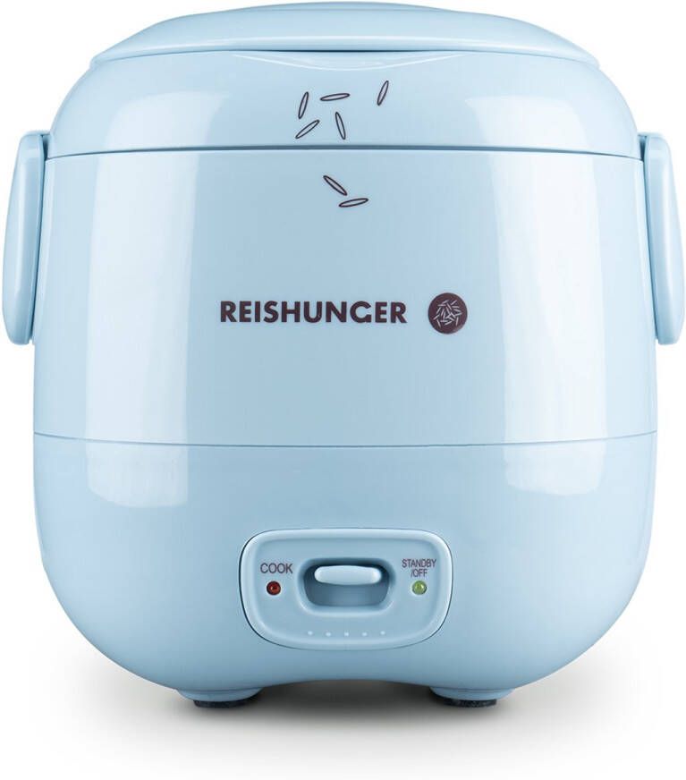 Reishunger Mini rijstkoker lichtblauw 0 3 L 1-2 porties Hoogwaardige keramische coating Premium pot Handig formaat voor kleine huishoudens en onderweg