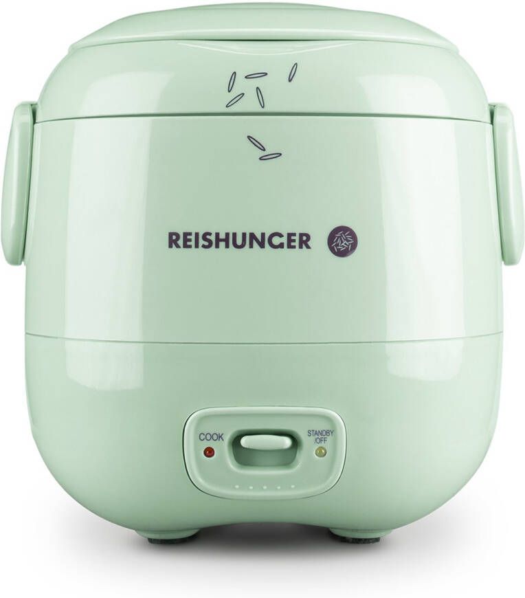 Reishunger Mini rijstkoker saliegroen 0 3 L 1-2 porties Hoogwaardige keramische coating Premium pan Handig formaat voor kleine huishoudens en onderweg