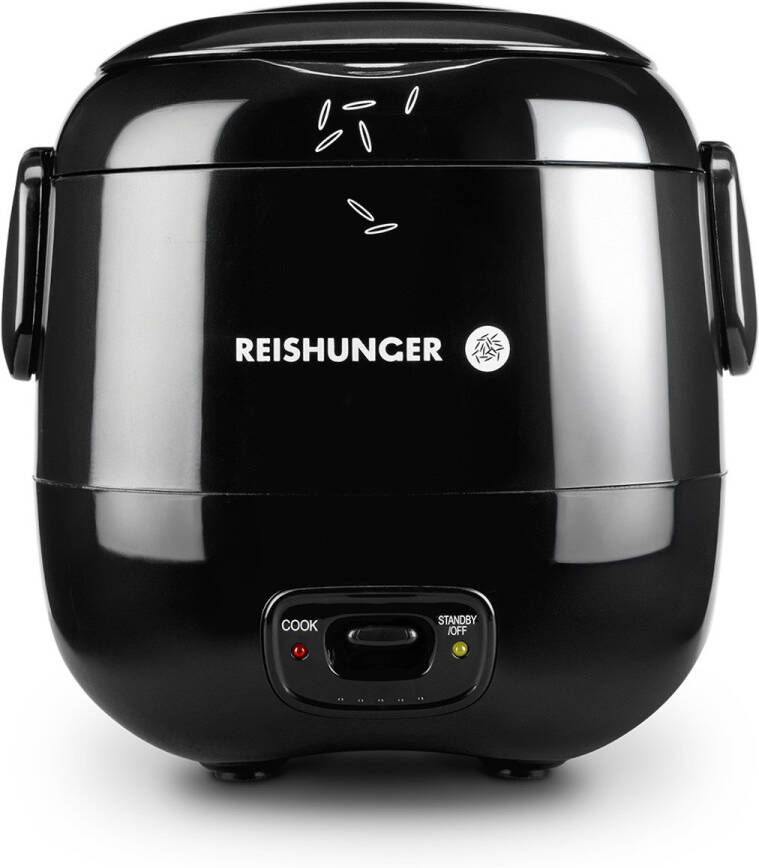 Reishunger Mini Rijstkoker Zwart 0 3 L 1-2 Porties Hoogwaardige keramische coating Premium pot Handig formaat voor kleine huishoudens en onderweg