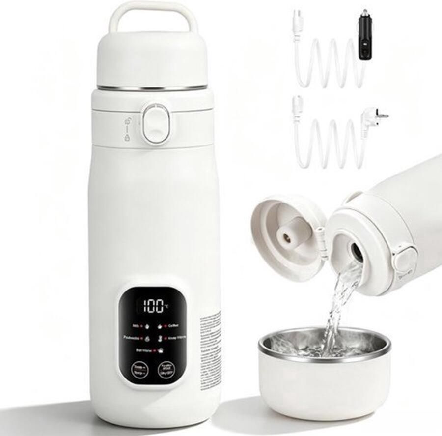 Reiswaterkoker 500 ml met 5 temperaturen mini-waterkoker 316L roestvrij staal USB AC 12V netvoeding snelkookautomatische uitschakeling USB-waterkoker voor thee koffie babymelk auto vrachtwagen