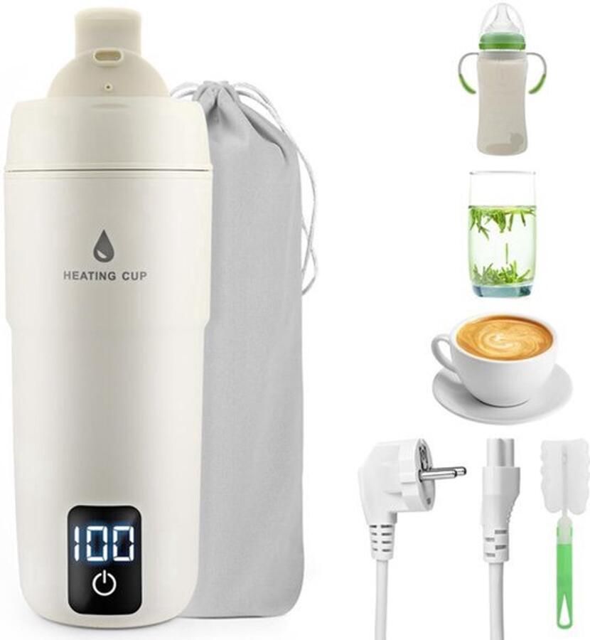 Reiswaterkoker klein elektrisch 350 ml draagbare waterkoker mini-waterbeker roestvrij staal 304 met temperatuurinstelling automatische uitschakeling voor babymelk thee koffie camping