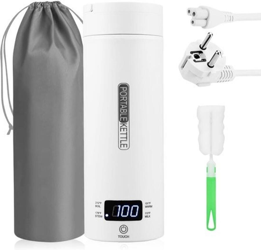 Reiswaterkoker kleine elektrisch draagbare elektrische waterkoker reis-elektrische waterkoker 500 ml 316 reiswaterkoker lcd-display met 4 instelbare temperatuurinstellingen (wit)