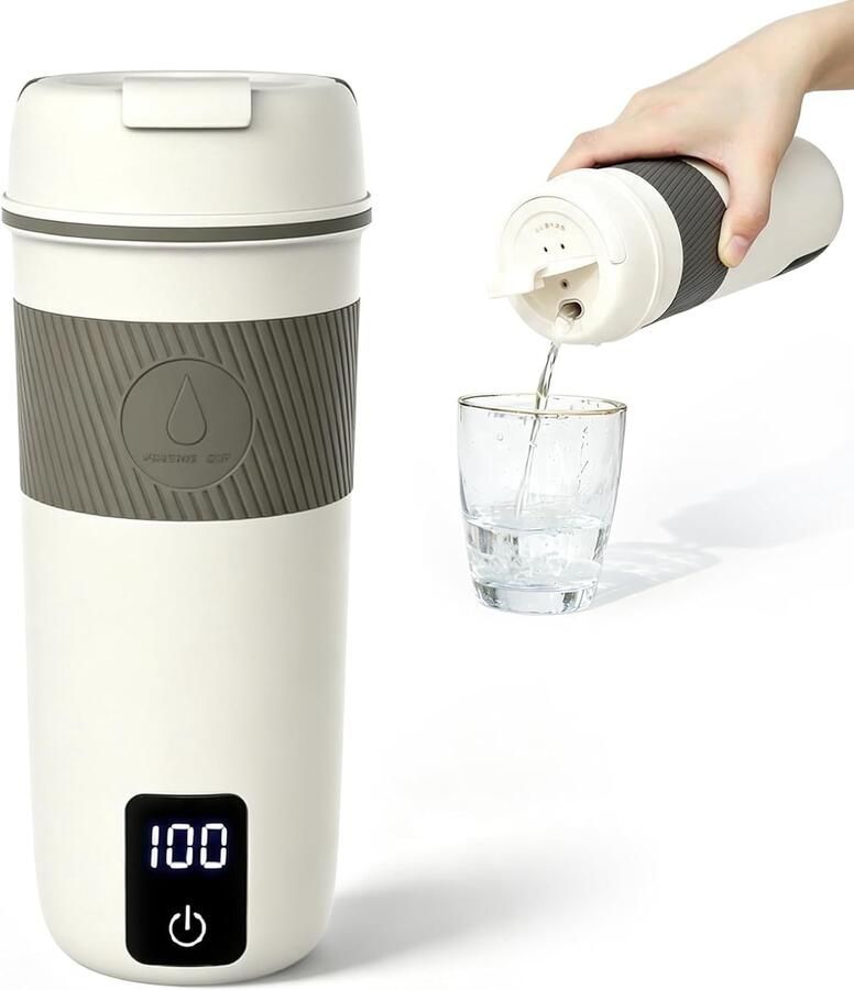 Reiswaterkoker Wit 380 ml Draagbare Elektrische Waterkoker met LCD-Display Voor Thee en Koffie