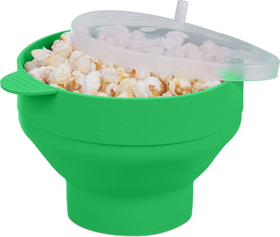 Relaxdays popcorn maker magnetron popcorn popper transparant deksel siliconen groen - Foto 1