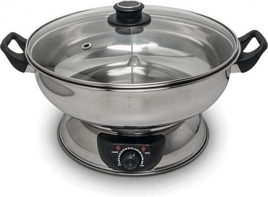 Remo Hotpot RVS Elektrische fonduepan 2 aparte vakken 4 5 liter Ø30cm Temperatuurregelaar - Foto 2