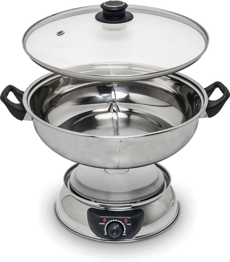 Remo Hotpot RVS Elektrische fonduepan 2 aparte vakken 4 5 liter Ø30cm Temperatuurregelaar