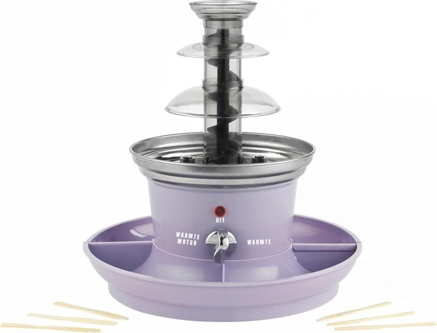 Ren Chocoladefontein Chocolade Fontein Smeltchocolade voor Fontein 500ml Inclusief 100 Spiesen Paars 26cm x 26cm x 28cm