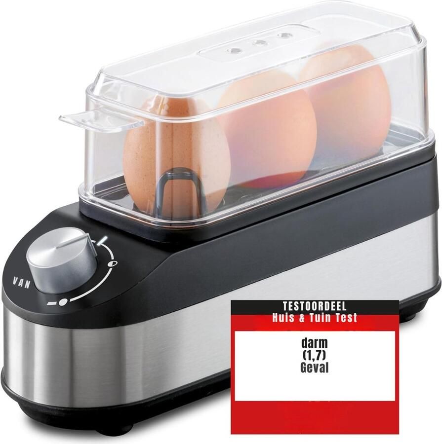 Ren Eierkoker Electrisch Eierkoker met Timer van zacht tot hard Voor 3 ei Zwart Zilver 22cm x 8cm x 14cm